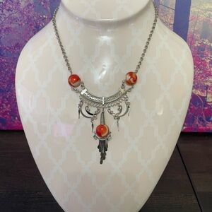 Silver and Orange Art Nouveau Necklace with Key Pendant * Handmade from Thailand